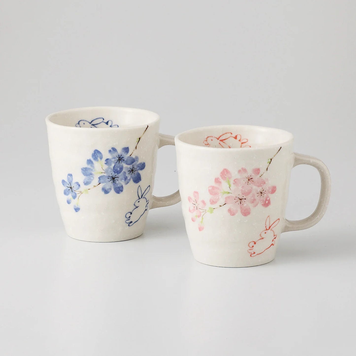 Mino Ware Sakura Rabbit Mug Pair Gift Set - Japanese Handmade Ceramic Cups | Made in Japan
