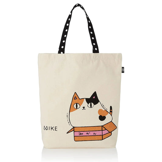 3 Cat Brothers Large Canvas Tote Bag – Mike Design, Japanese Calico Cat Print, Front and Back Design