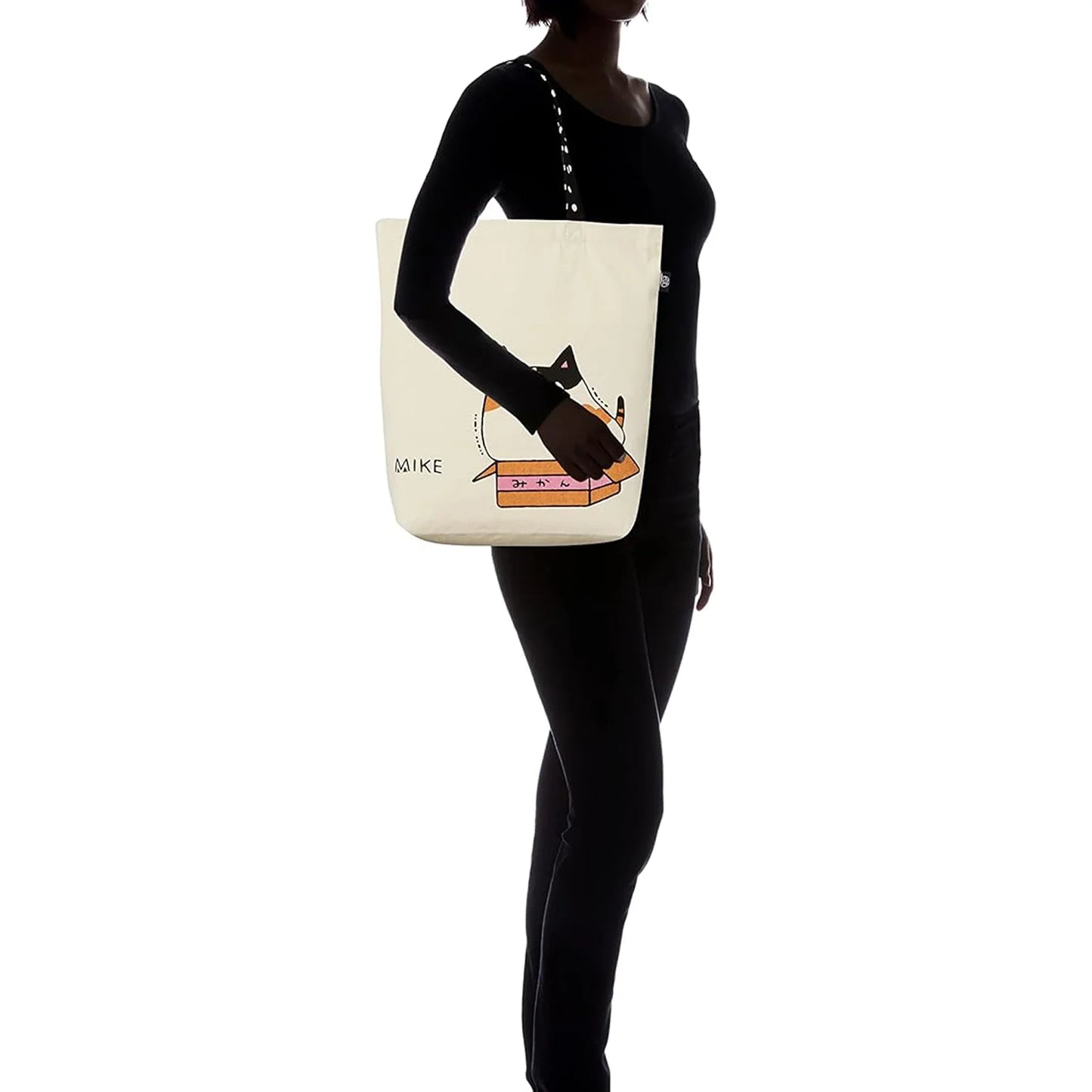 3 Cat Brothers Large Canvas Tote Bag – Mike Design, Japanese Calico Cat Print, Front and Back Design