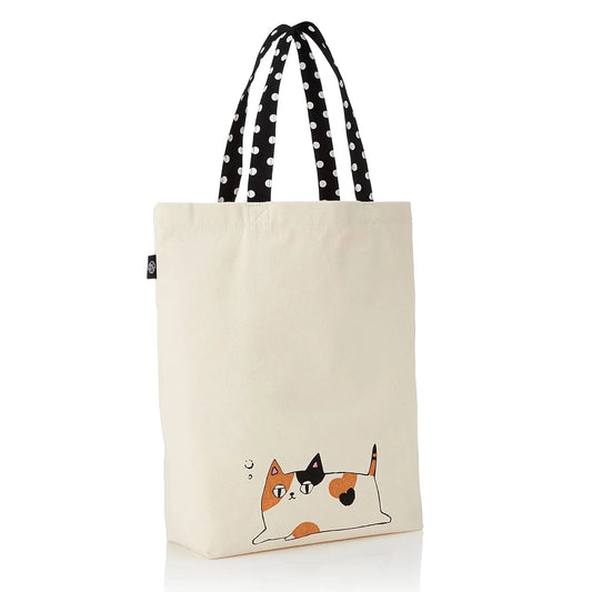 3 Cat Brothers Large Canvas Tote Bag – Mike Design, Japanese Calico Cat Print, Front and Back Design
