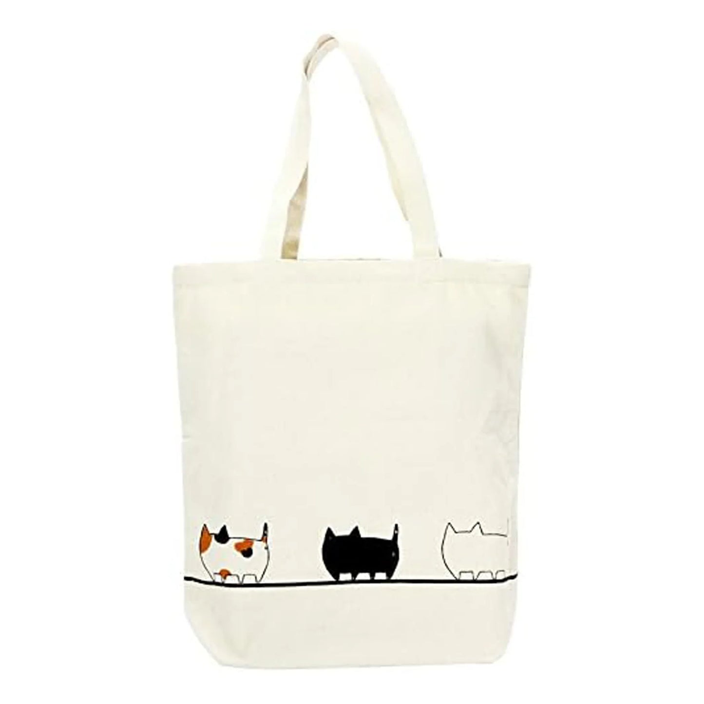 3 Cat Brothers Canvas Tote – Marching Cats Design, Large with Pocket by Nyan-ya