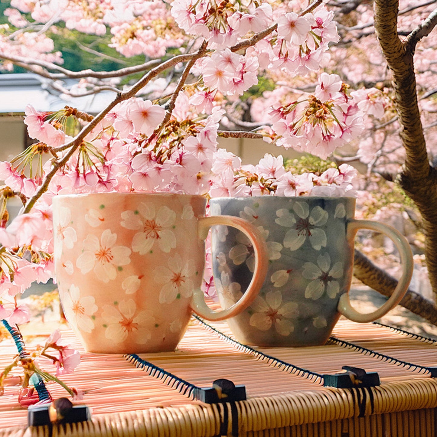 Cherry Blossom Mug – Mino Ware Japanese Ceramic Cup | Blue Sakura Floral Design - Yayoihana - Miss Girlie Girl