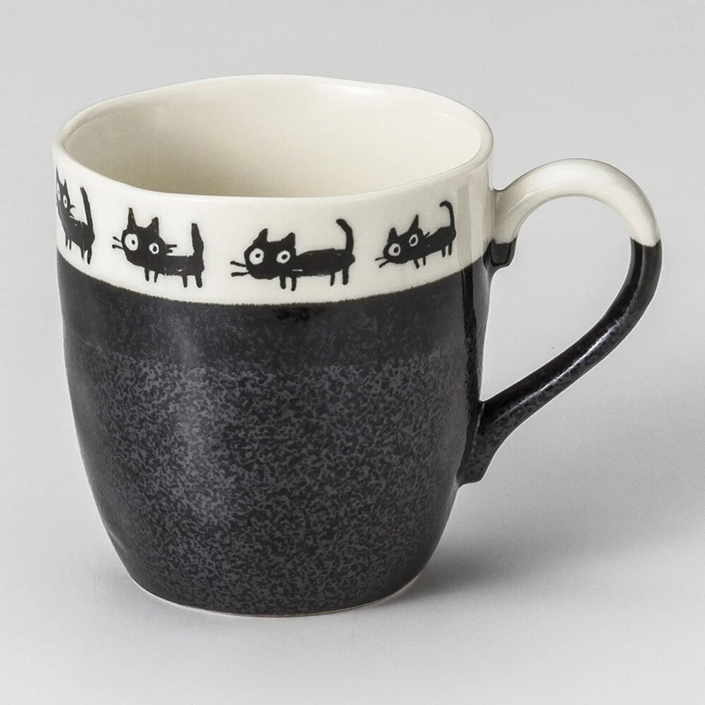 Japanese Mino Ware Cat Mug - Black & White Ceramic | Made in Japan