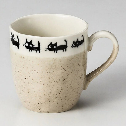 Japanese Mino Ware Cat Mug - Beige & White Ceramic | Made in Japan