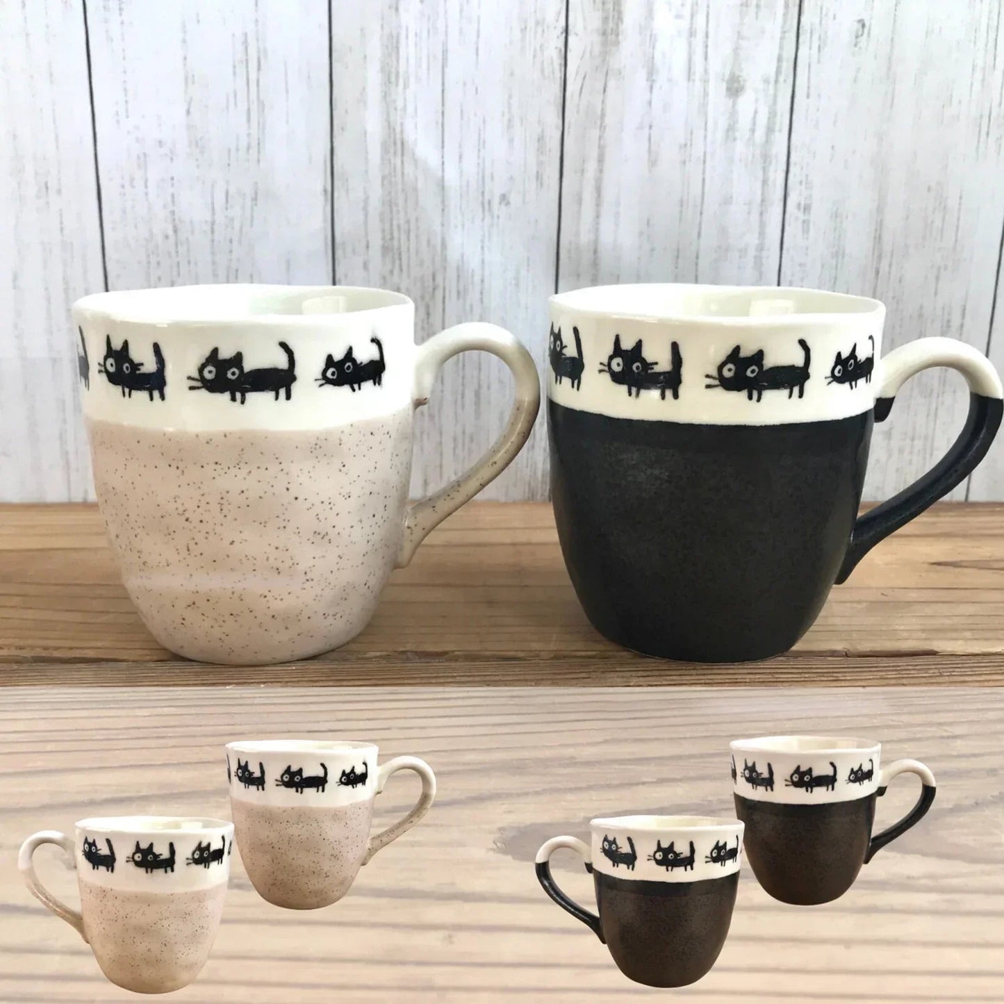 Japanese Mino Ware Cat Mug - Beige & White Ceramic | Made in Japan by Mino Ware