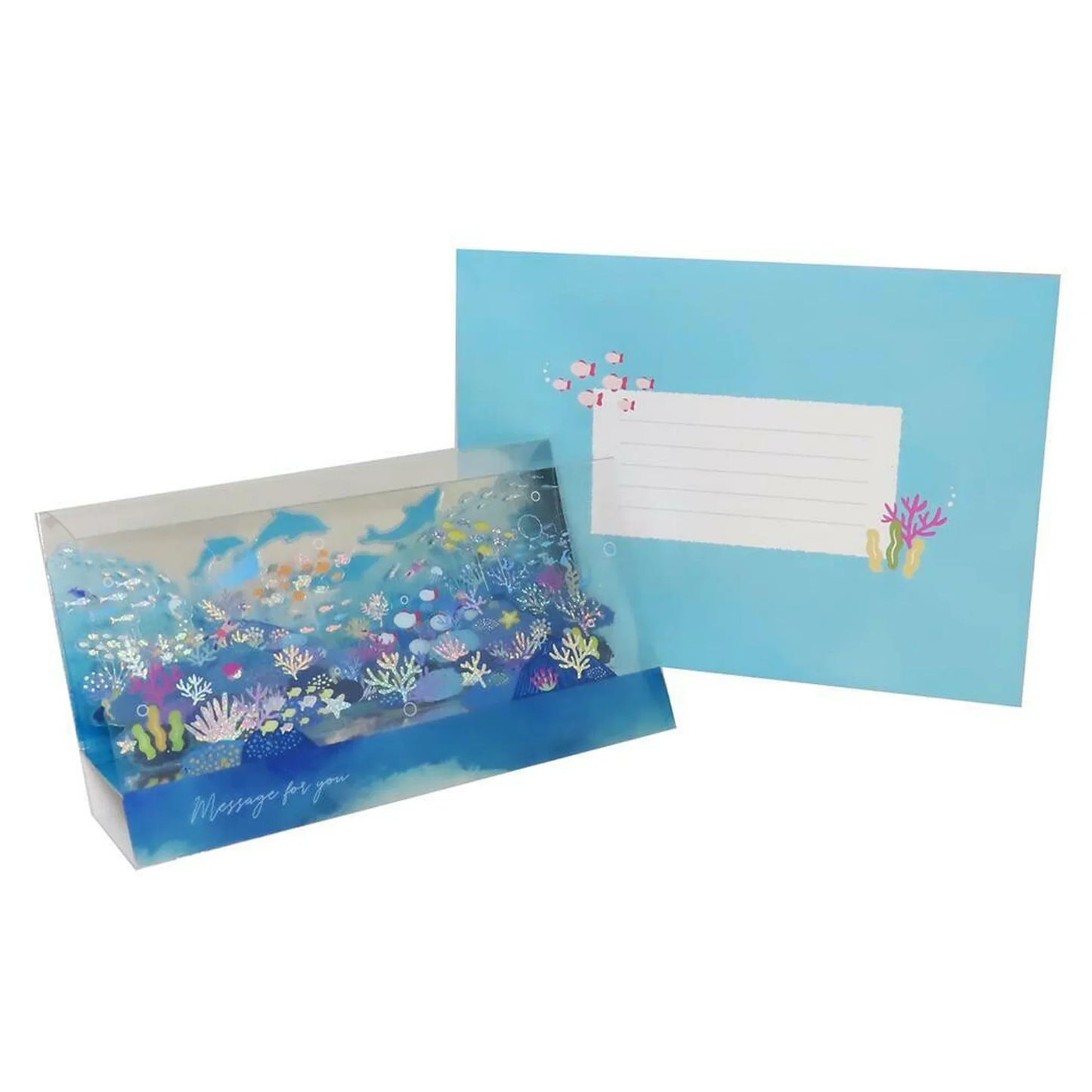 Ocean Pop-Up Card – Holographic sea and fish design with waves – Summer greeting card