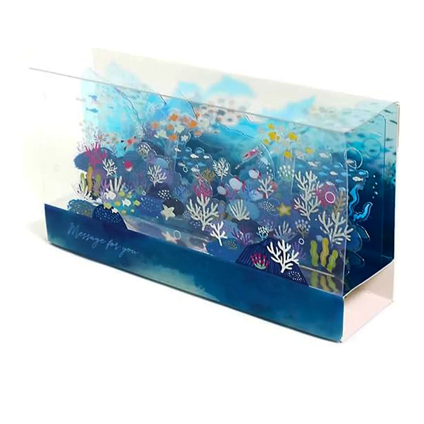 3D Cubic Ocean Pop-Up Card with fish, waves, and holographic foil – Summer card design
