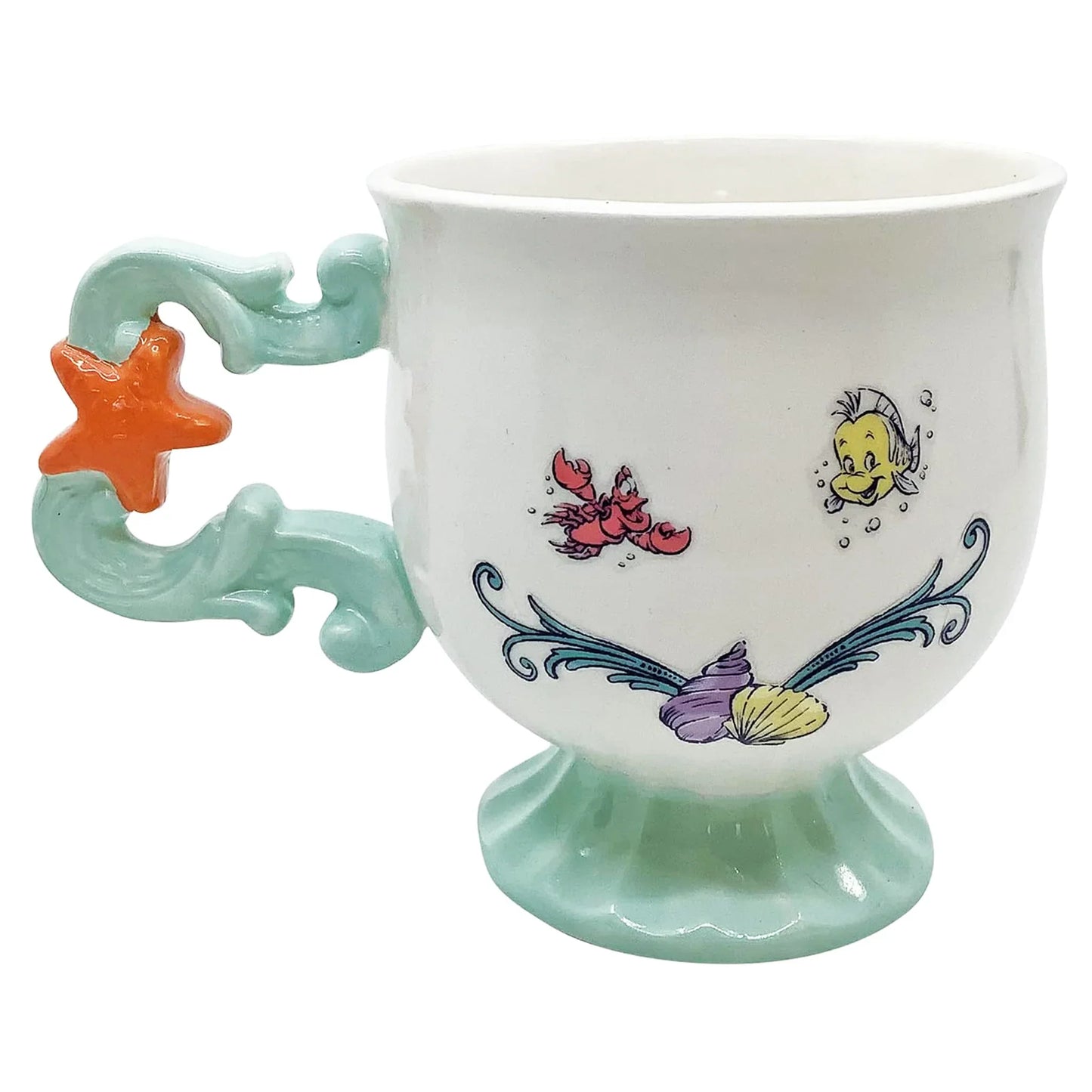 Ariel The Little Mermaid porcelain mug with colorful artwork and Disney gift box. Styled on white background with front and back views.