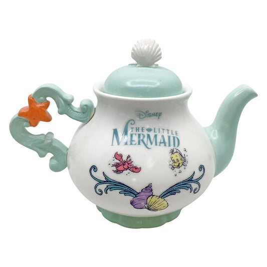 Back of Disney Ariel Teapot – Features full-color illustration of Ariel with ocean-themed design, 22.1 oz porcelain teapot, officially licensed Disney kitchenware for collectors