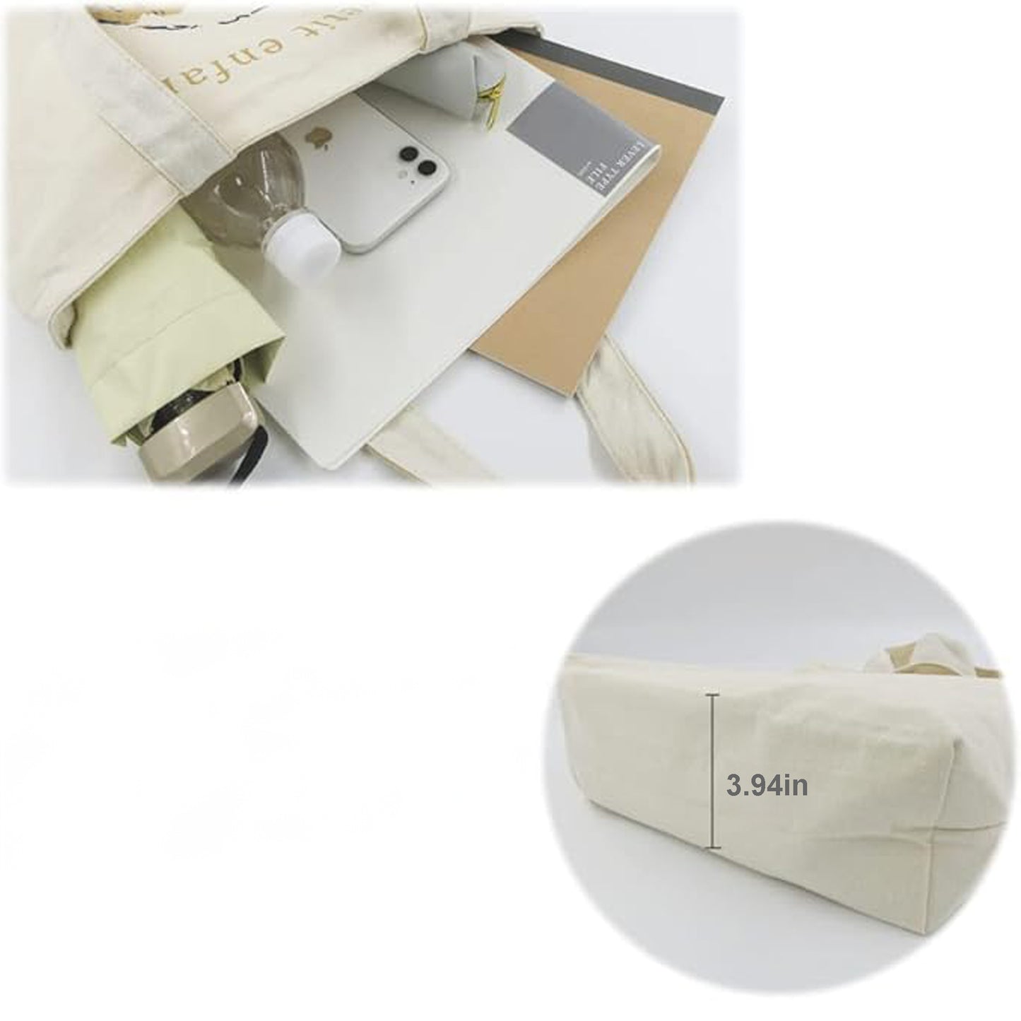 Kitten Tall Vertical Canvas Tote Bag (Natural Canvas) – Zip-Top + Inner Pocket