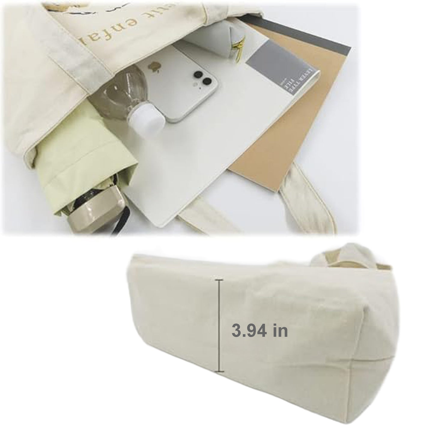 3 Puppy Vertical Canvas Tote (Natural Canvas) – Zip-Top Tote Bag with Inner Pocket by Julymoon