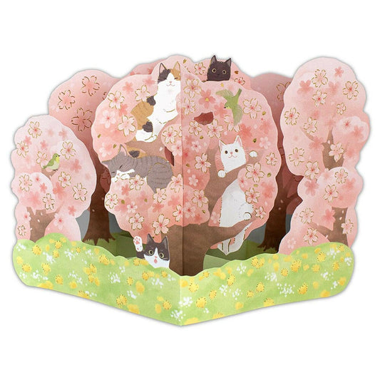 Cat & Cherry Blossoms 3D Pop-Up Card – Made in Japan, Gold Foil Sakura Design - Miss Girlie Girl