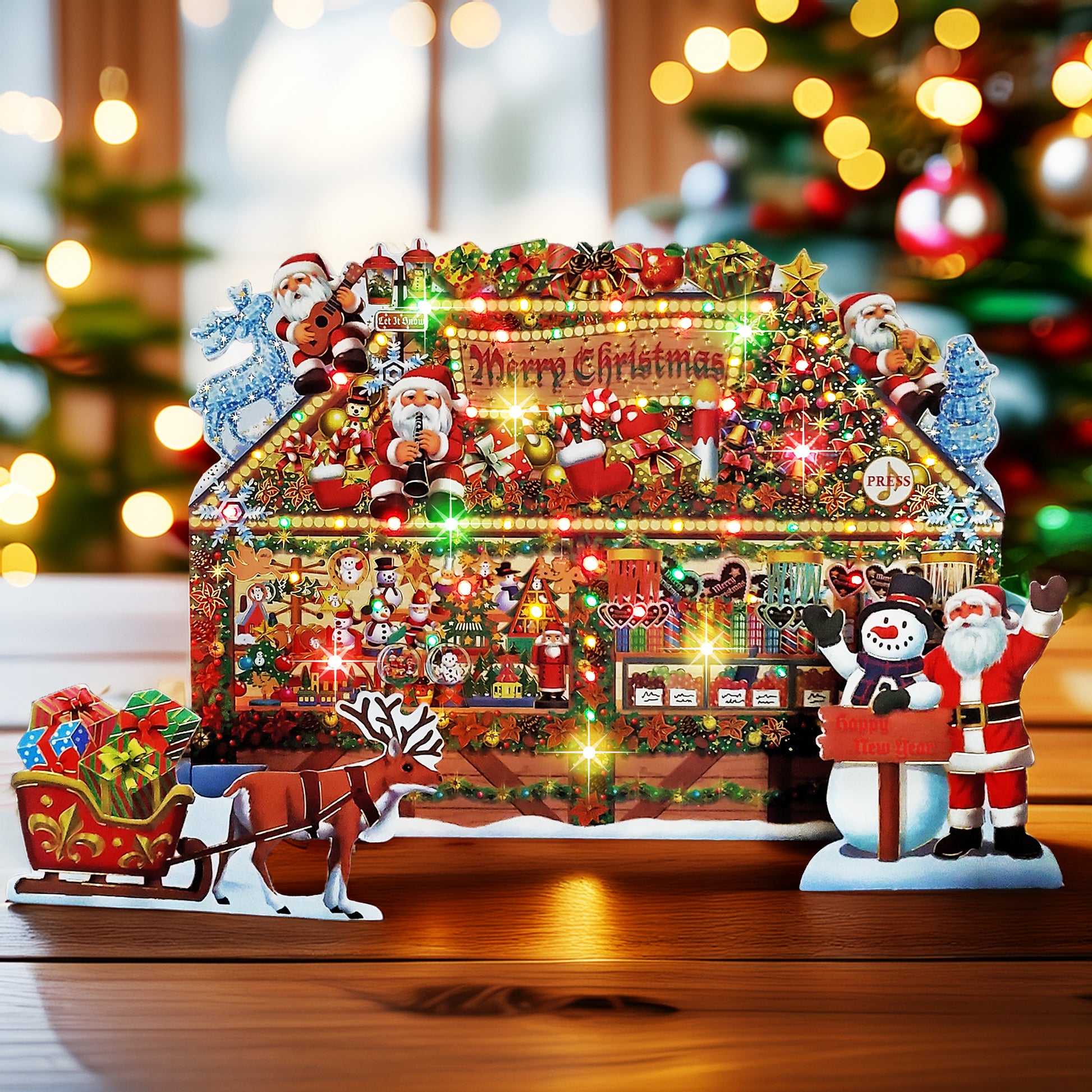 Christmas Gift Shop Pop-Up Card with 6 Melodies, LED Lights & Replaceable Battery - Miss Girlie Girl