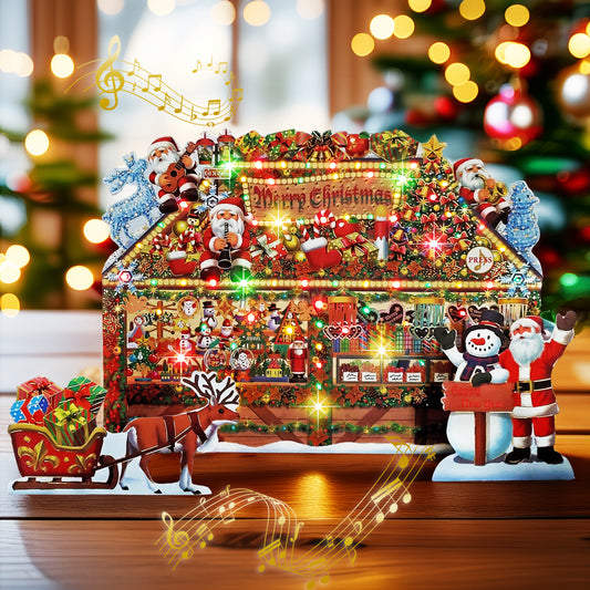 Christmas Gift Shop Pop-Up Card with 6 Melodies, LED Lights & Replaceable Battery - Miss Girlie Girl