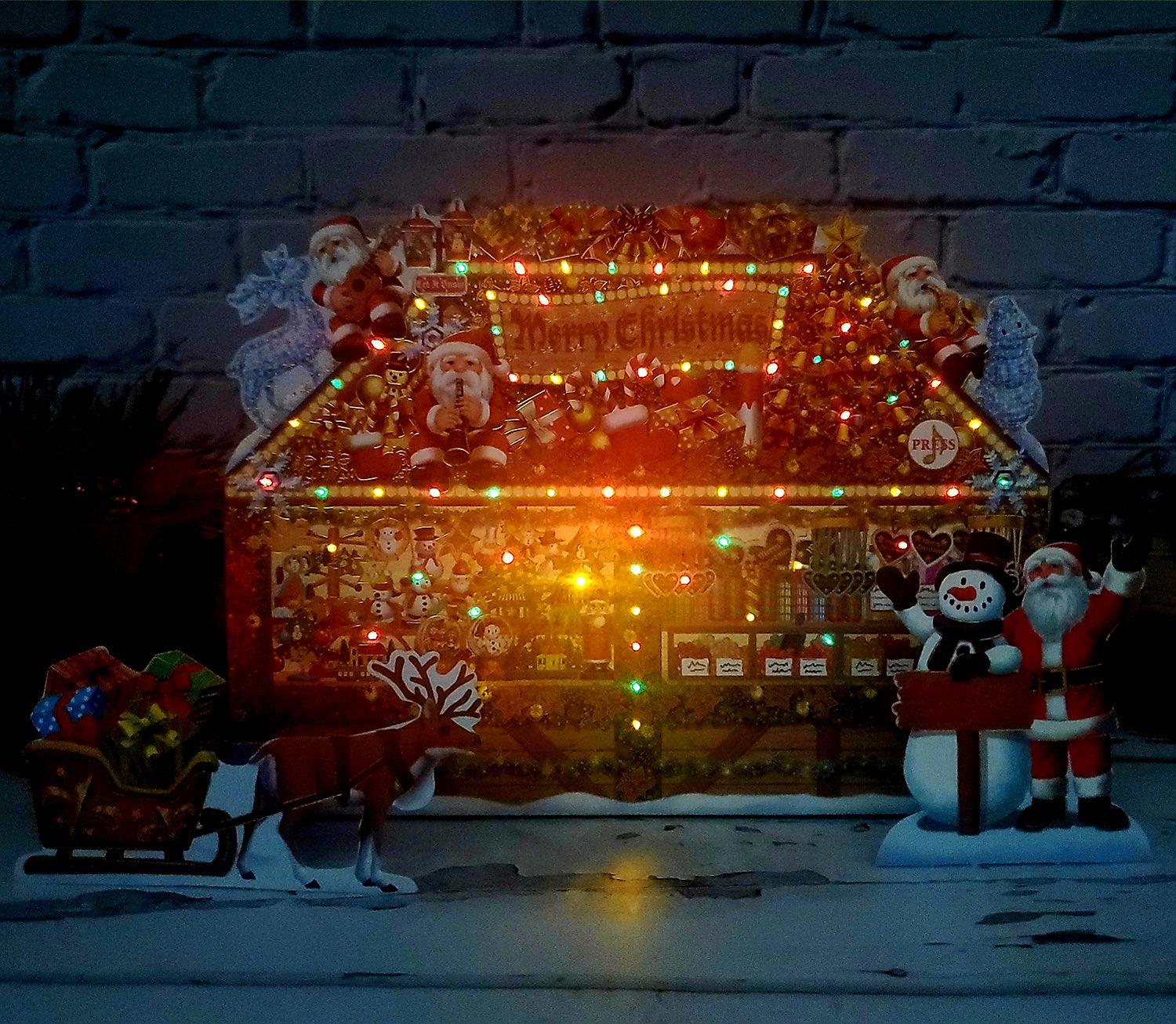 Christmas Gift Shop Pop-Up Card with 6 Melodies, LED Lights & Replaceable Battery - Miss Girlie Girl