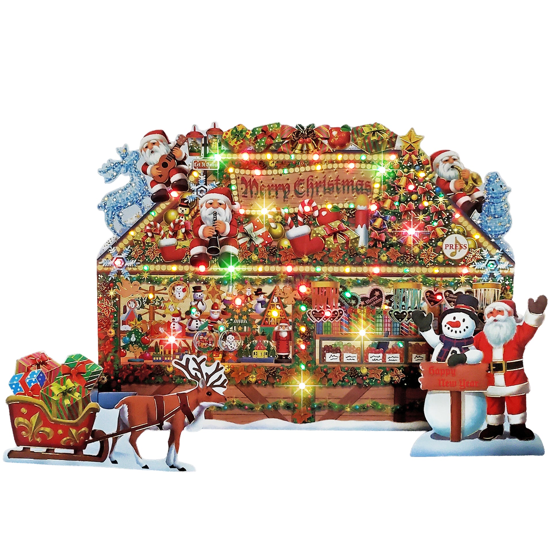 Christmas Gift Shop Pop-Up Card with 6 Melodies, LED Lights & Replaceable Battery - Miss Girlie Girl