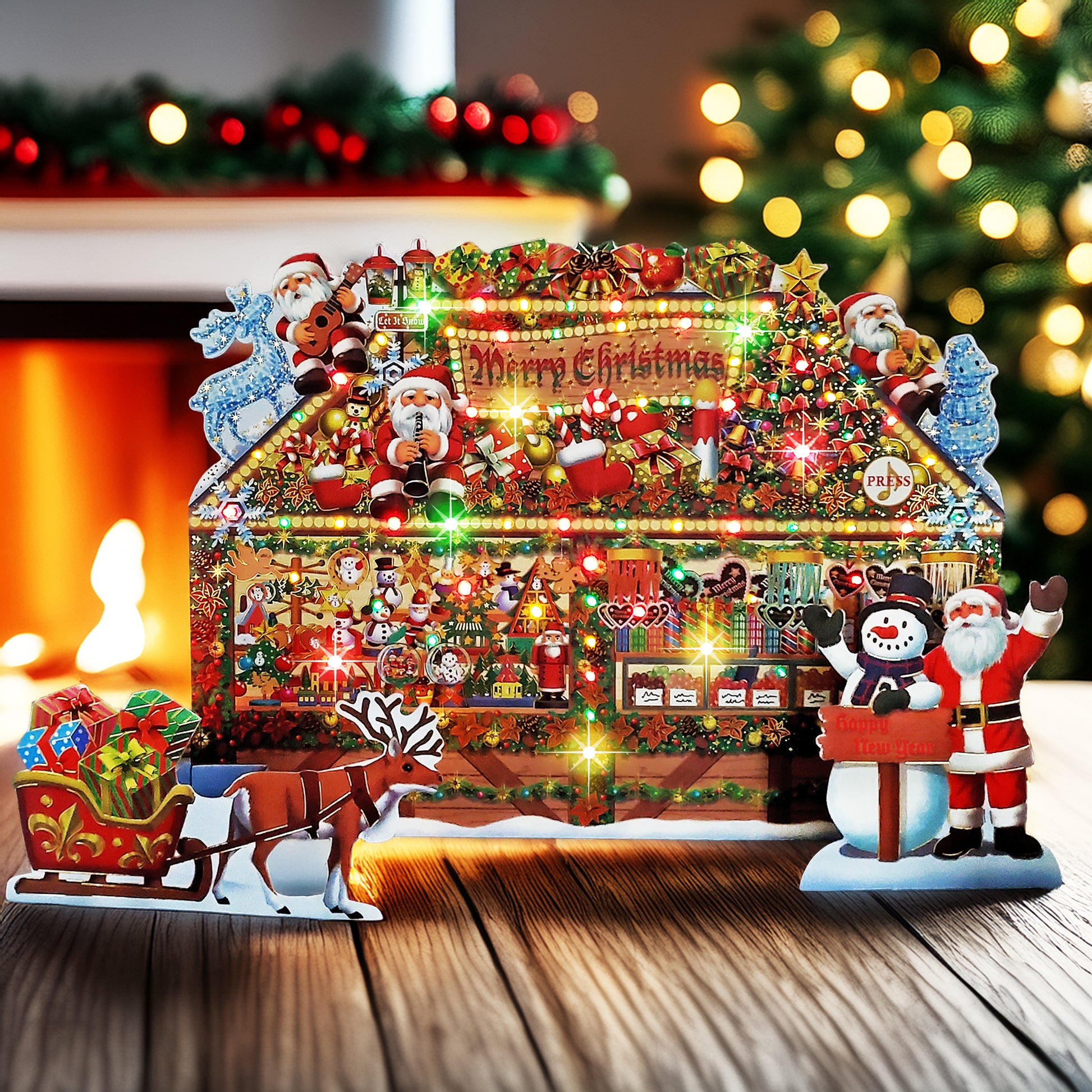 Christmas Gift Shop Pop-Up Card with 6 Melodies, LED Lights & Replaceable Battery - Miss Girlie Girl