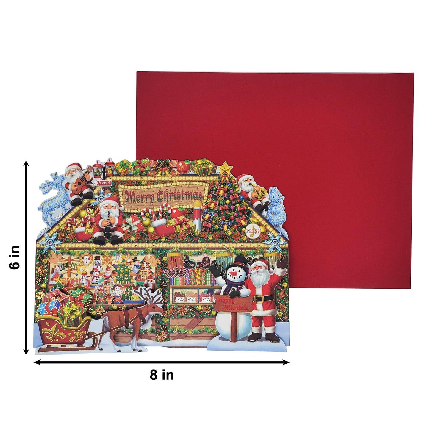 Christmas Gift Shop Pop-Up Card with 6 Melodies, LED Lights & Replaceable Battery - Miss Girlie Girl