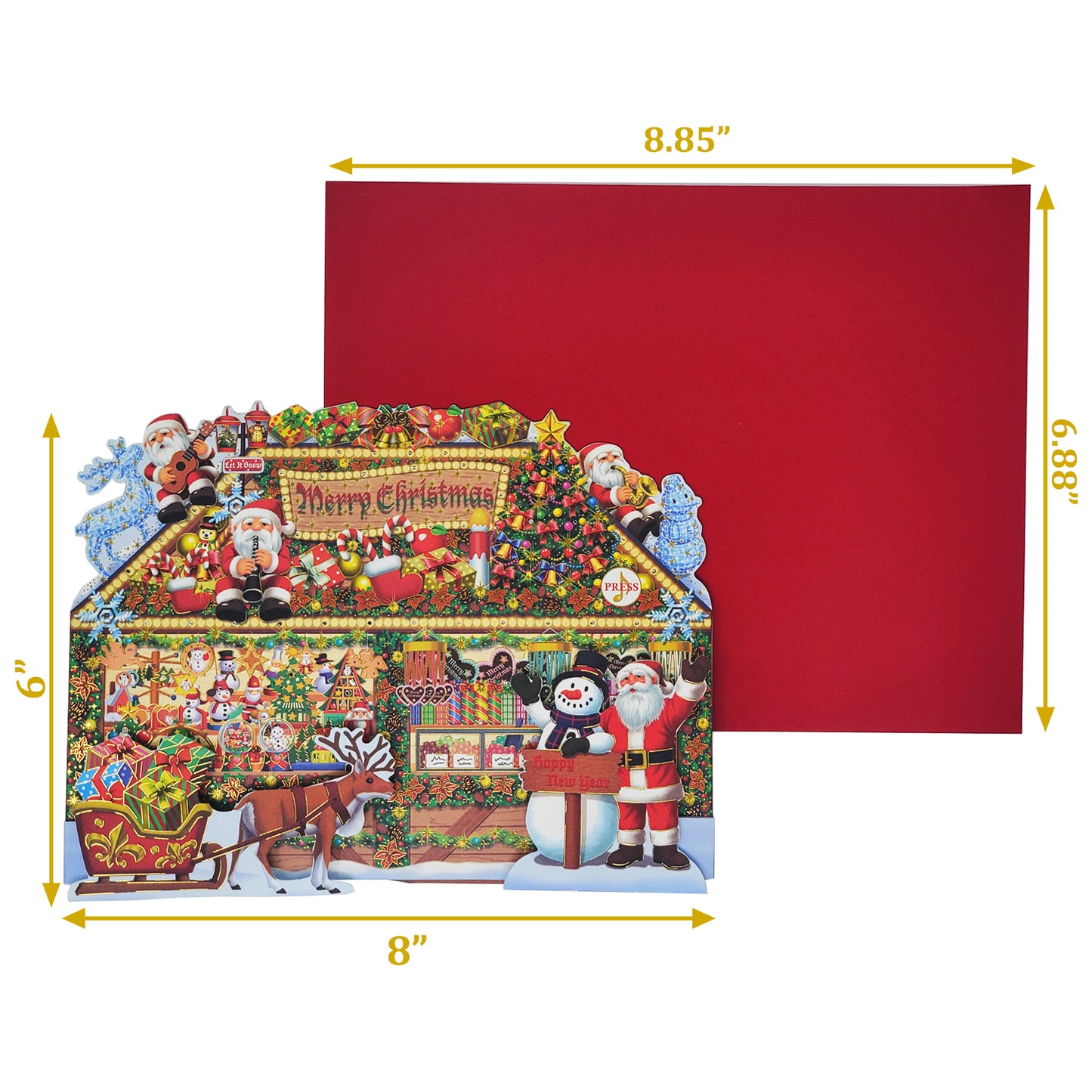 Christmas Gift Shop Pop-Up Card with 6 Melodies, LED Lights & Replaceable Battery by Miss Girlie Girl