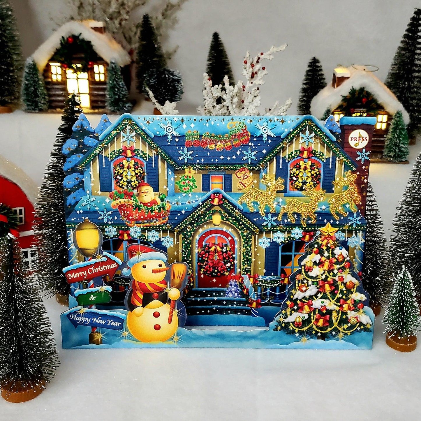 3D Christmas Home Pop-Up Card with 6 Music & Lights - Premium Holiday Card with Replaceable Battery by Miss Girlie Girl
