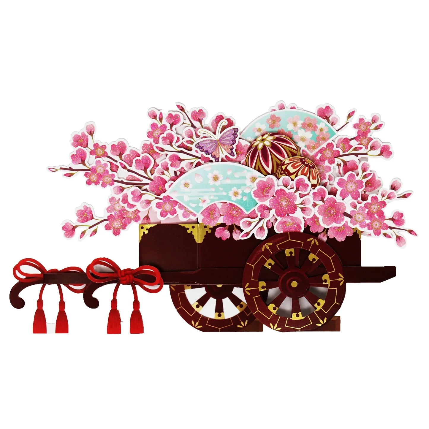 Cherry Blossom 3D Pop-Up Card – Elegant Floral Carriage with Glitter - Miss Girlie Girl