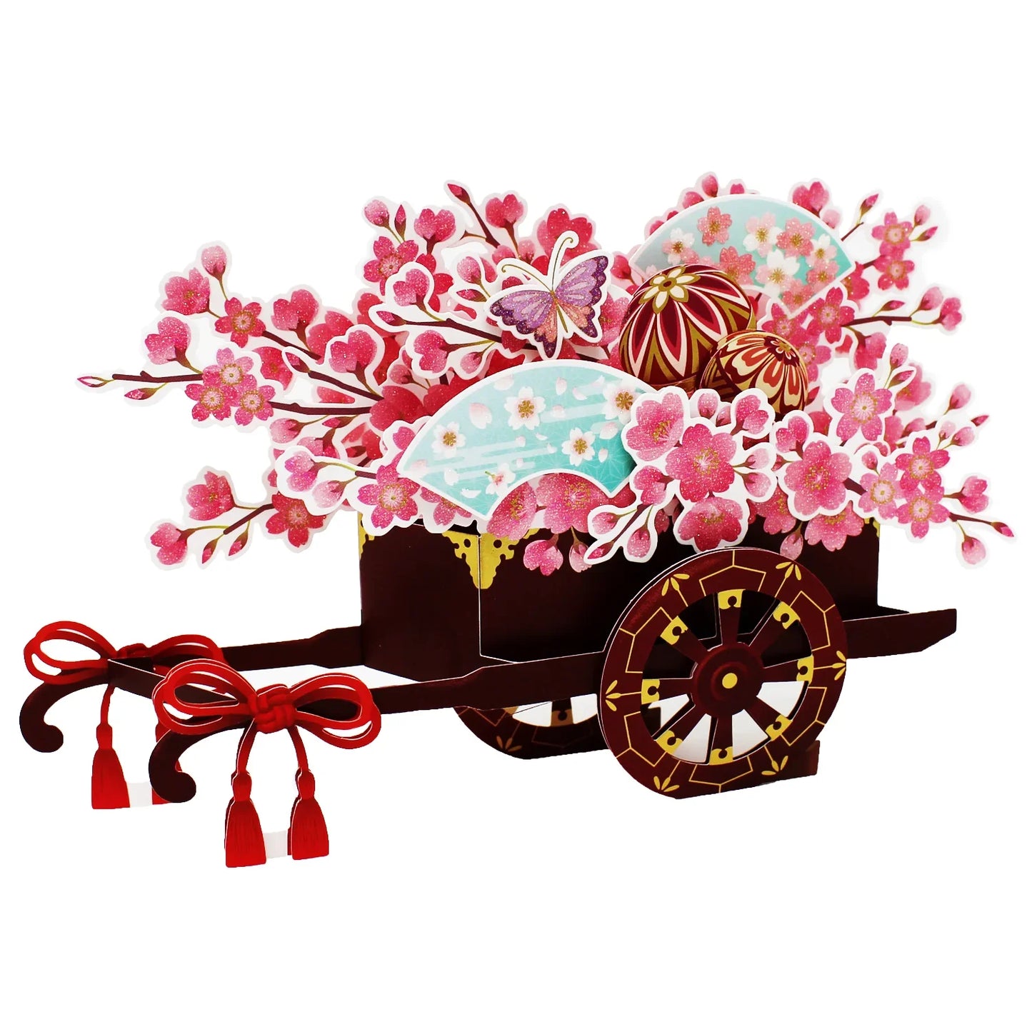 Cherry Blossom 3D Pop-Up Card – Elegant Floral Carriage with Glitter - Miss Girlie Girl