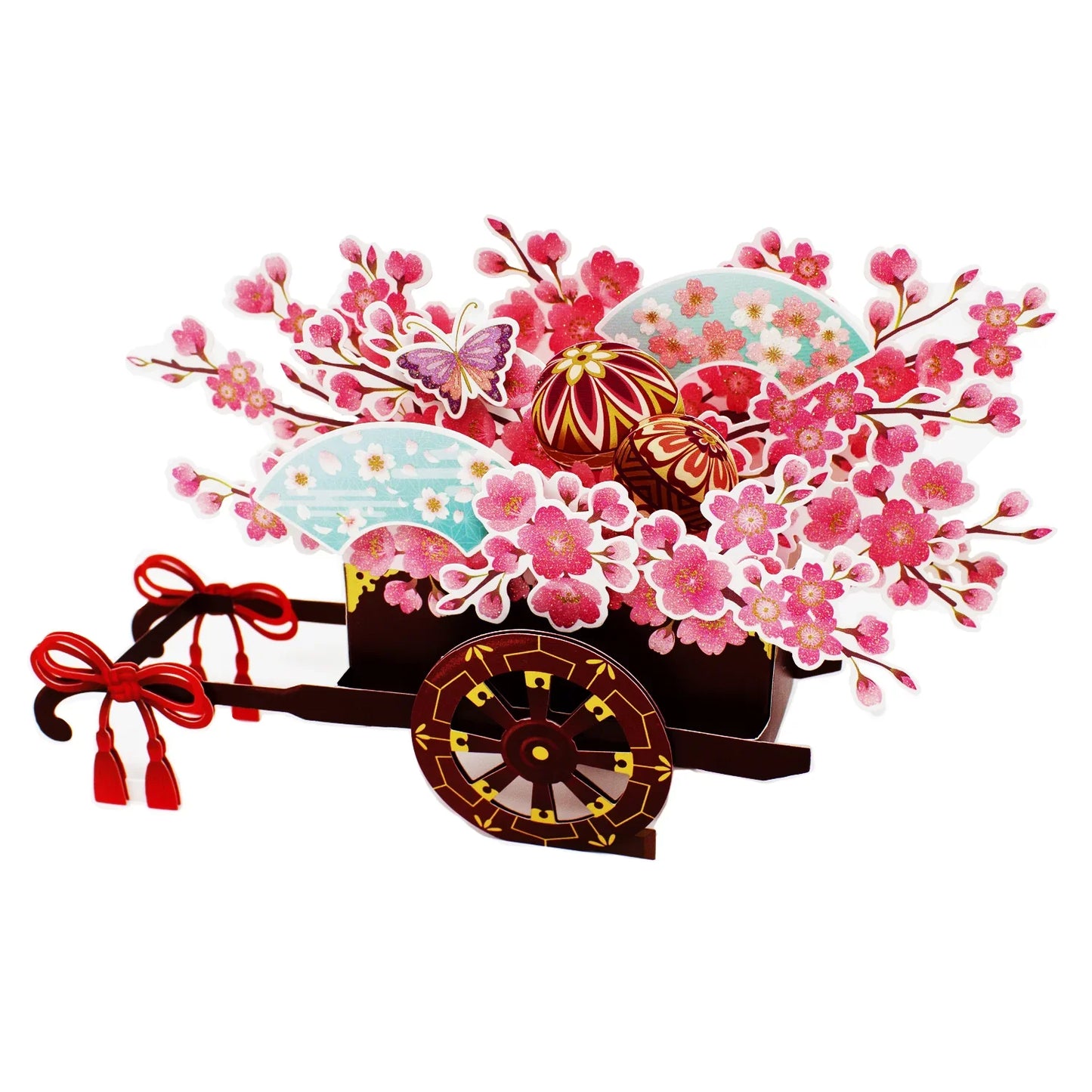 Cherry Blossom 3D Pop-Up Card – Elegant Floral Carriage with Glitter - Miss Girlie Girl