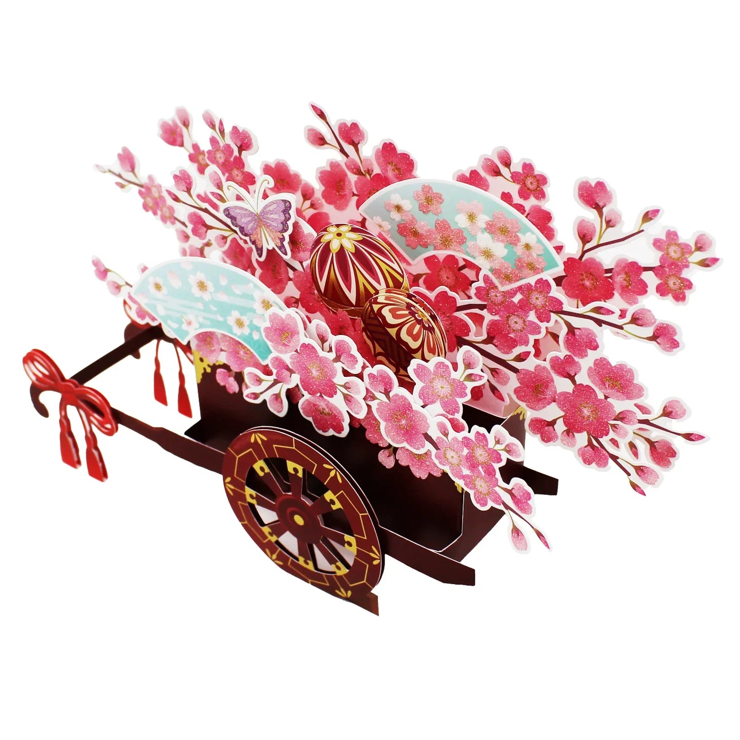 Cherry Blossom 3D Pop-Up Card – Elegant Floral Carriage with Glitter - Miss Girlie Girl