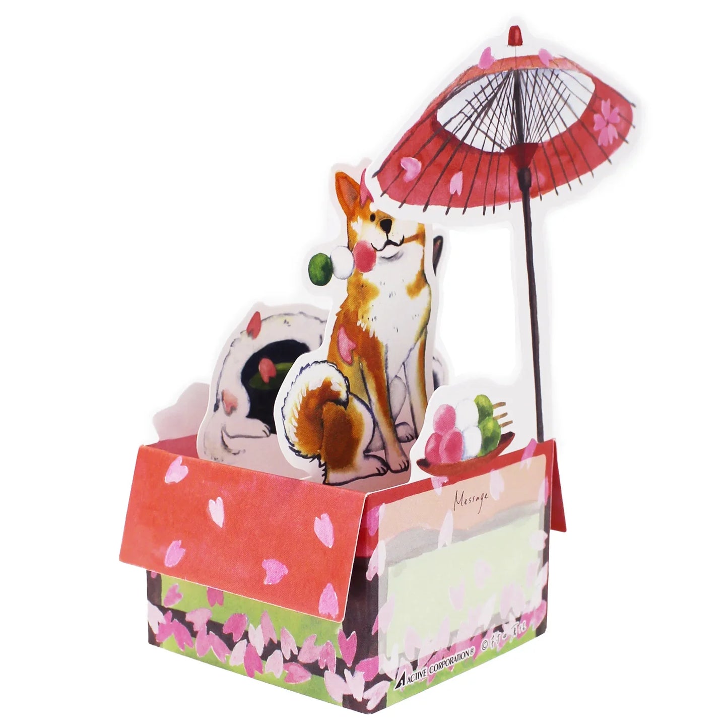 Japanese Tea House 3D Box Pop-Up Card – Shiba Inu Dogs, Mochi, Matcha Tea, Cherry Blossoms – Made in Japan, Mini Greeting Card - Miss Girlie Girl