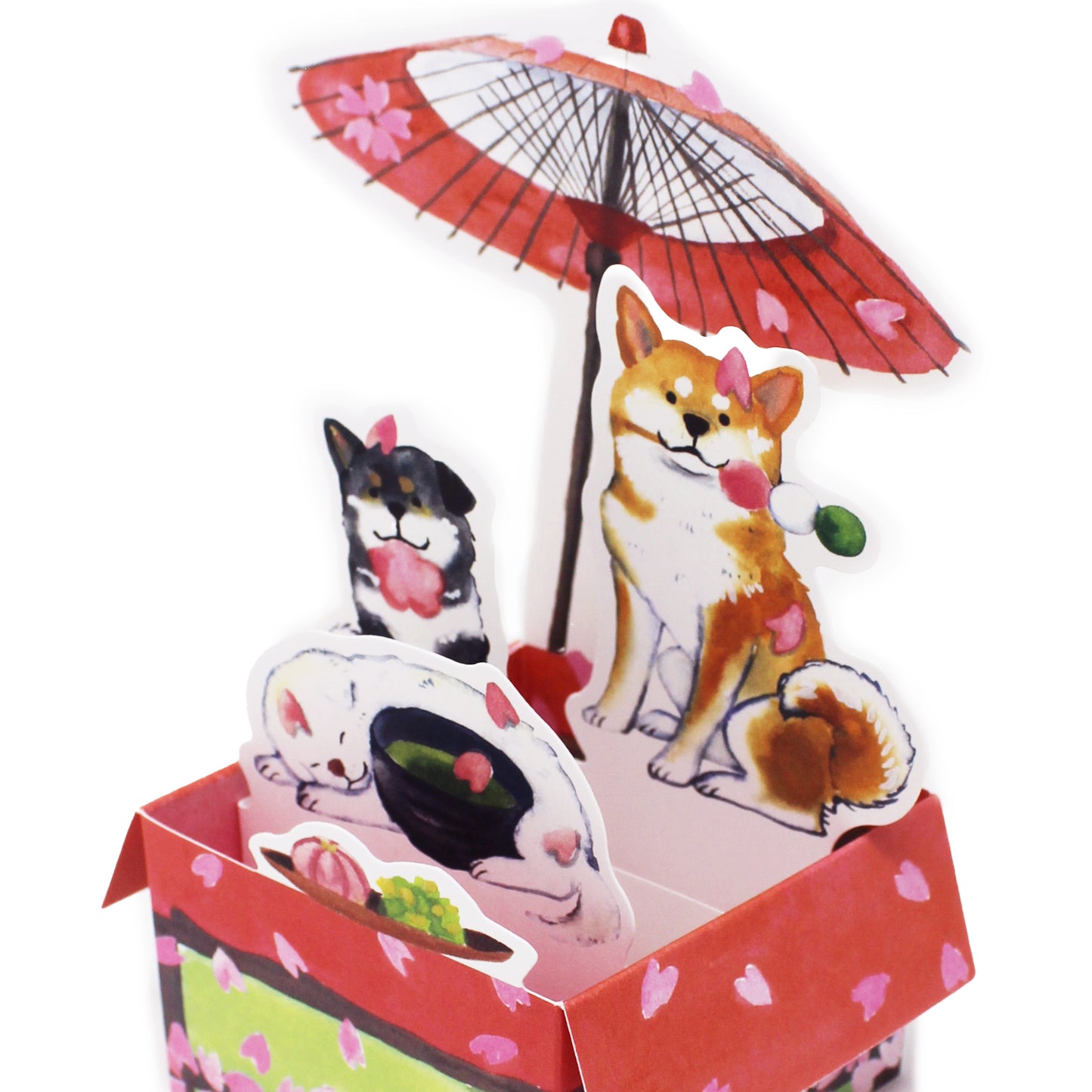 Japanese Tea House 3D Box Pop-Up Card – Shiba Inu Dogs, Mochi, Matcha Tea, Cherry Blossoms – Made in Japan, Mini Greeting Card - Miss Girlie Girl