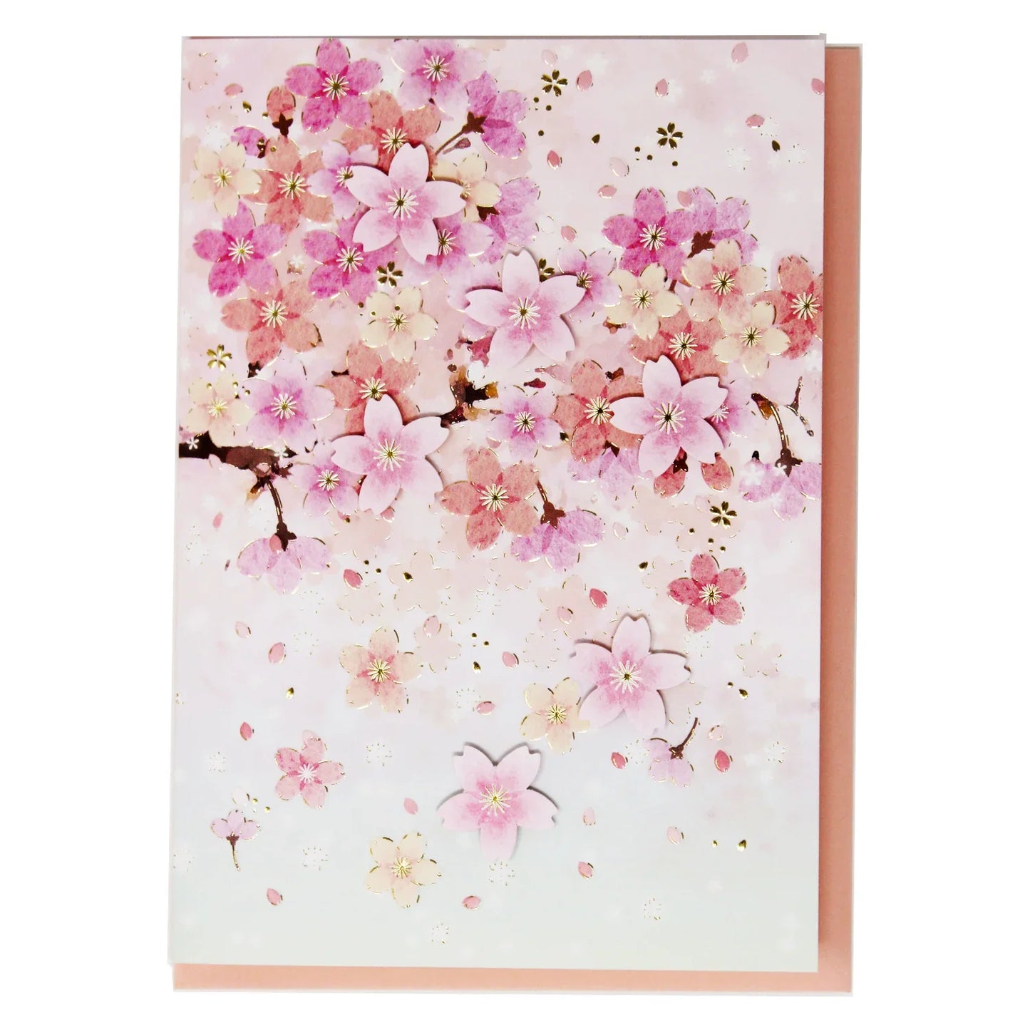 Cherry Blossom Embossed Card – Elegant Pink & Gold Foil Sakura Keepsake - Miss Girlie Girl
