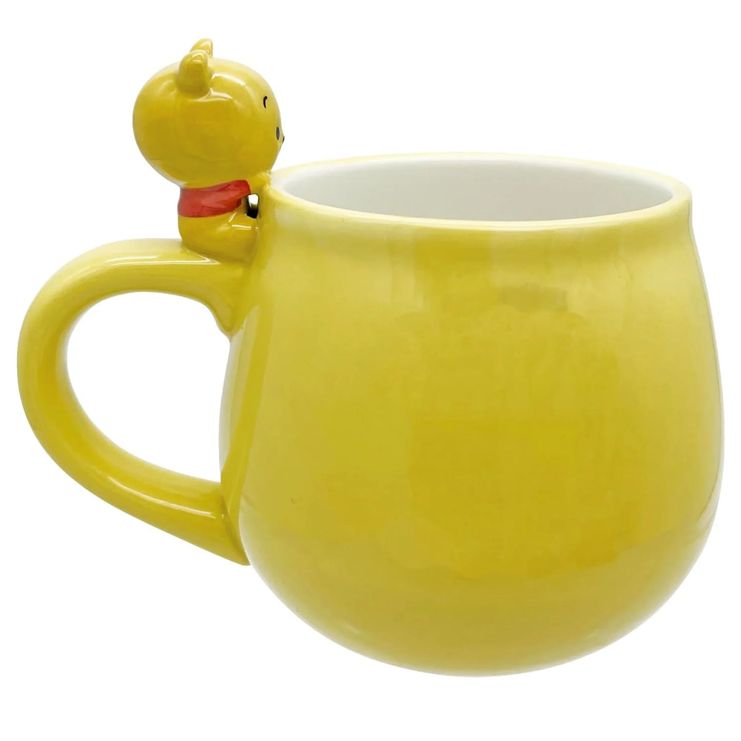 Yellow mug with a Winnie the pooh character on a white background