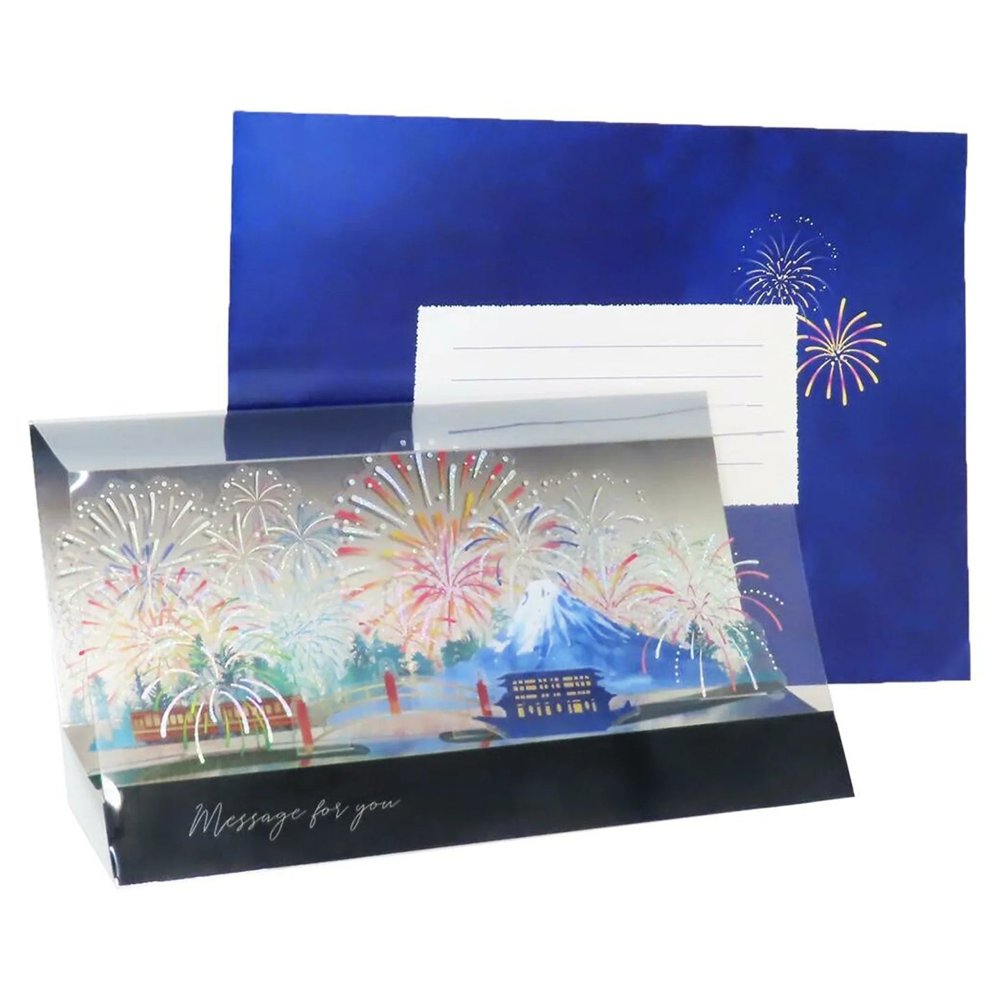 Fireworks Cubic Pop-Up Card – Summer holographic cube fireworks design – Japan design