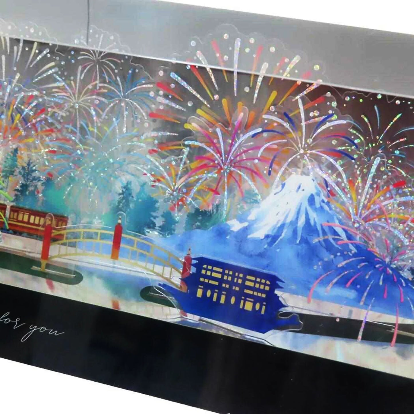 Fireworks Cubic Pop-Up Card – Summer holographic cube fireworks design – Japan design