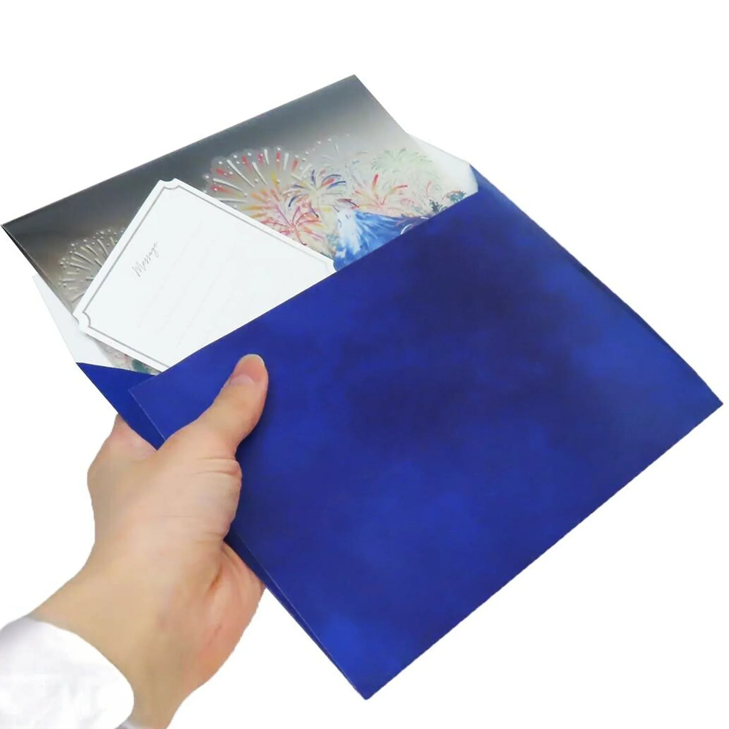 Matching blue envelope for Fireworks Cubic Pop-Up Card – summer celebration card