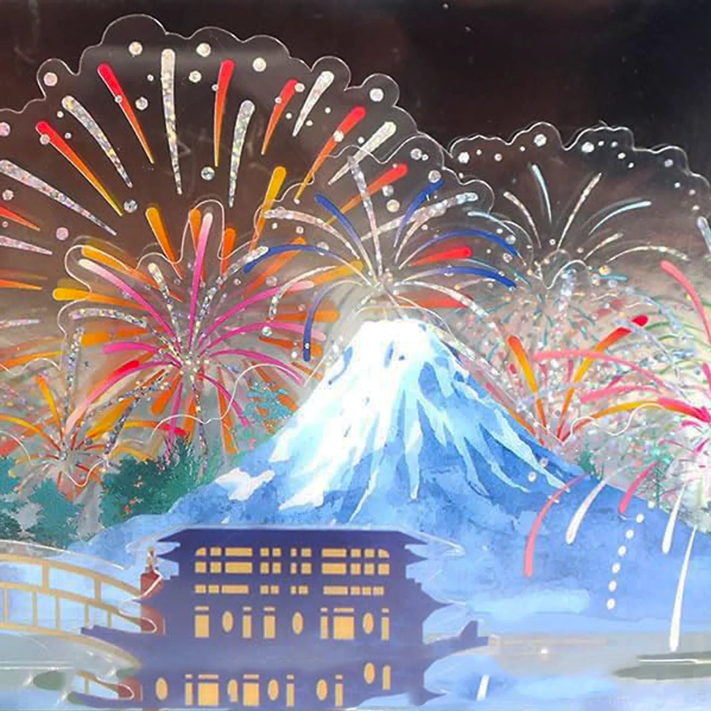 Fireworks Cubic Pop-Up Card – Summer holographic cube fireworks design – Japan design