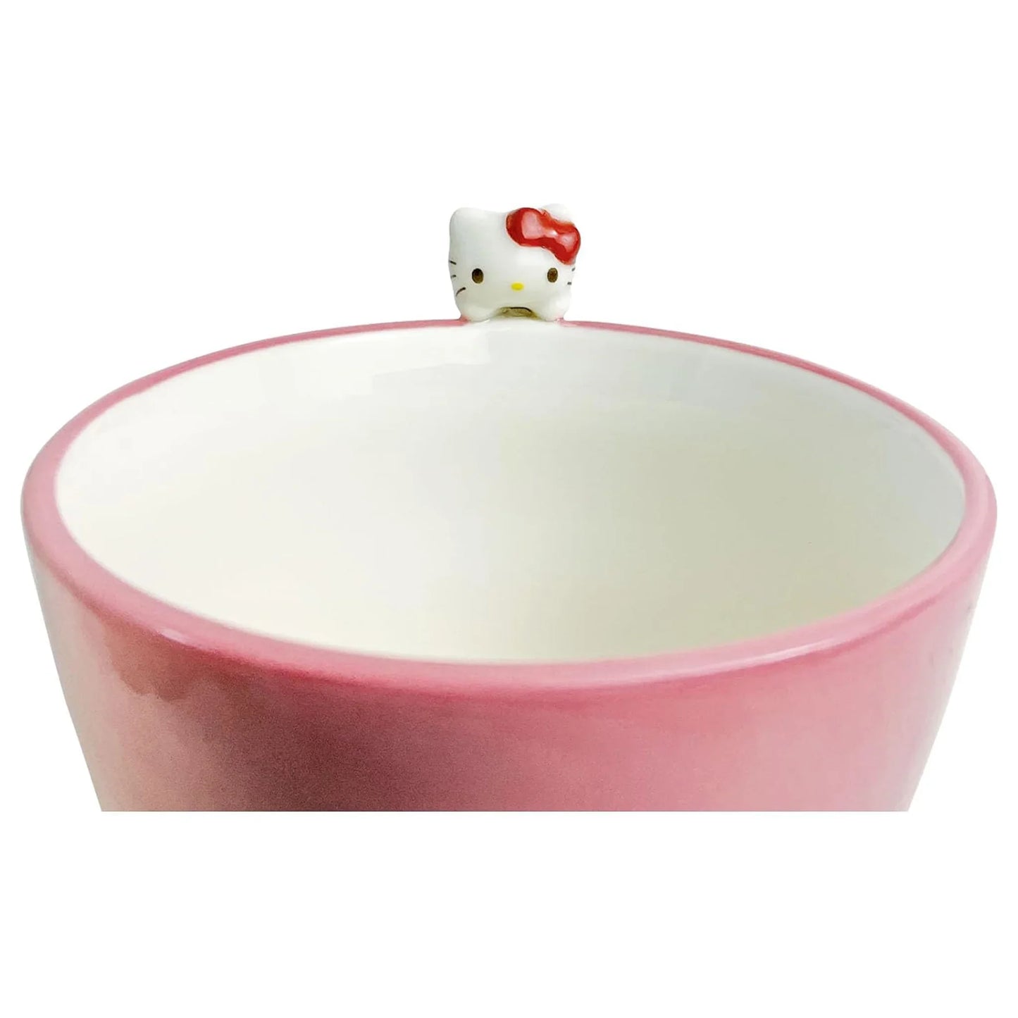 Hello Kitty Porcelain Soup Cup with 3D Handle Figure – Pink Comic Strip Design, 300 ml Sanrio Japan