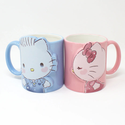 Matching Hello Kitty and Dear Daniel porcelain mugs with soft pastel artwork – ideal couple’s gift set