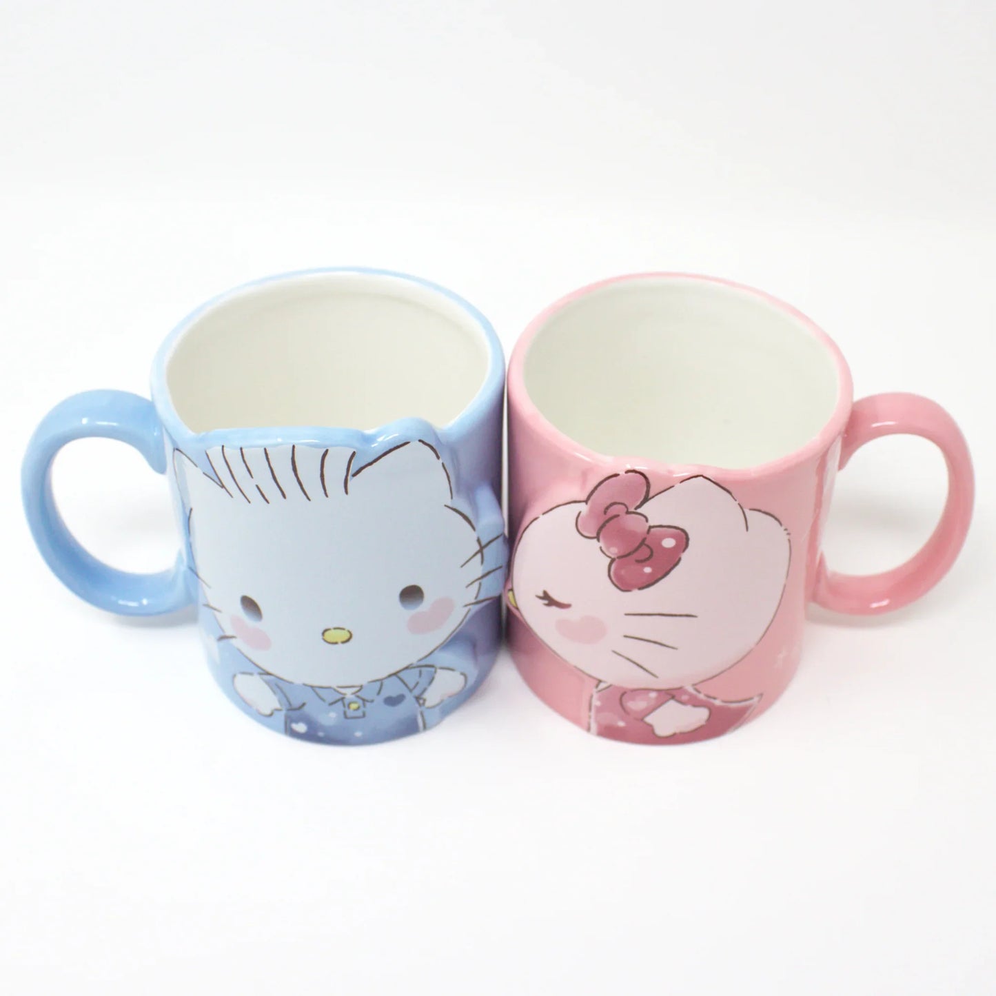 Close-up of Hello Kitty and Dear Daniel illustrations on ceramic mug surface – cute kawaii Sanrio design