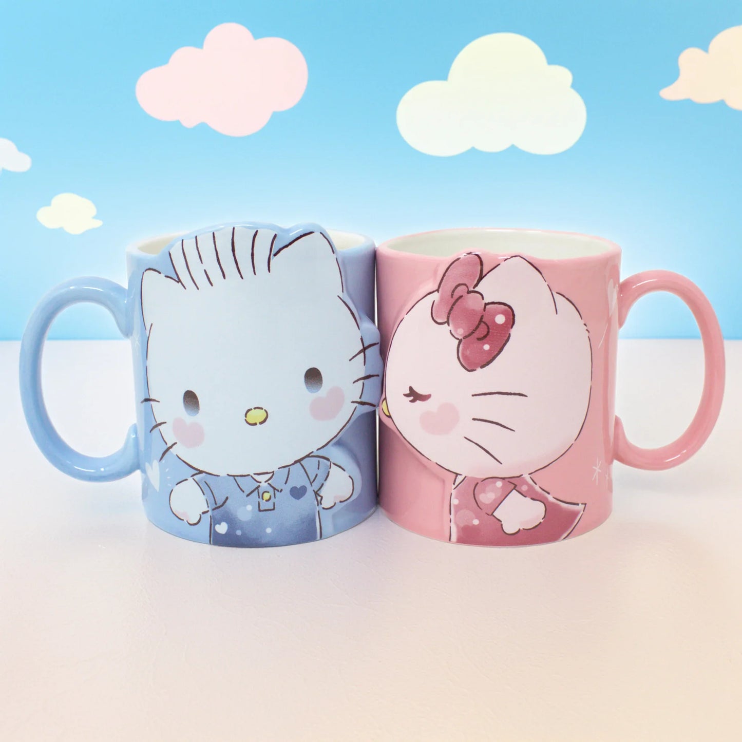 Hello Kitty & Dear Daniel porcelain mug set with matching design in pastel tones, displayed in gift box – Sanrio official merchandise