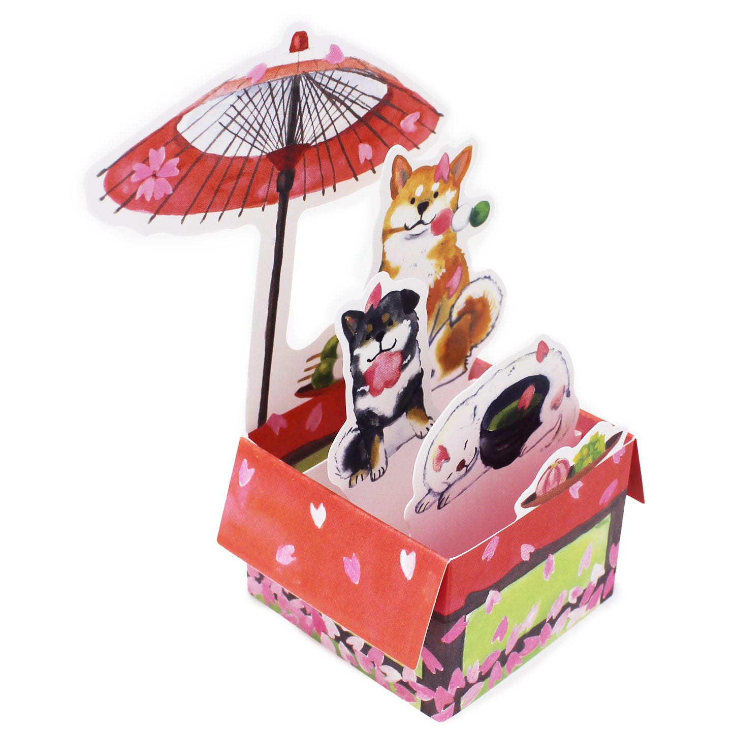 Japanese Tea House 3D Box Pop-Up Card – Shiba Inu Dogs, Mochi, Matcha Tea, Cherry Blossoms – Made in Japan, Mini Greeting Card - Miss Girlie Girl