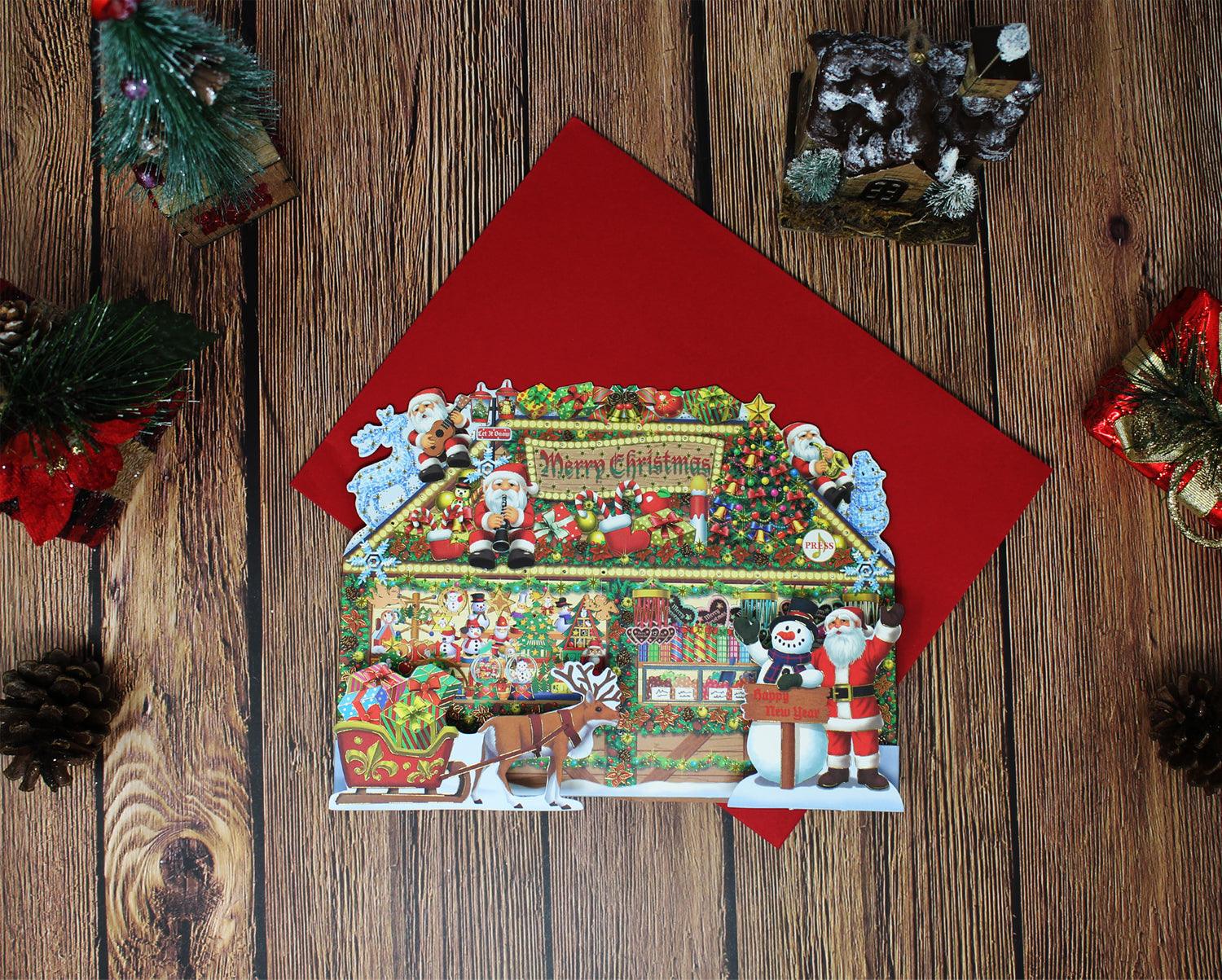 Christmas Gift Shop Pop-Up Card with 6 Melodies, LED Lights & Replaceable Battery - Miss Girlie Girl