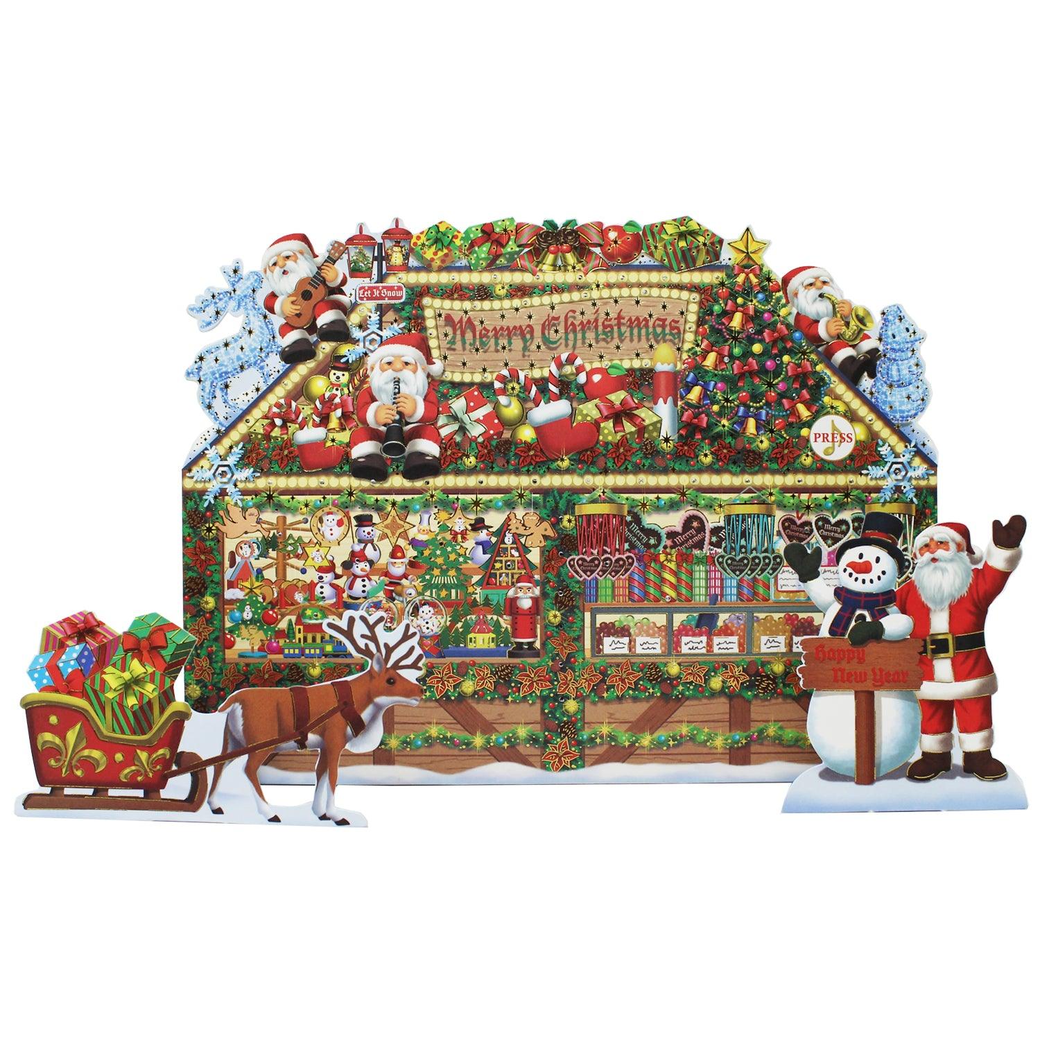 Christmas Gift Shop Pop-Up Card with 6 Melodies, LED Lights & Replaceable Battery - Miss Girlie Girl