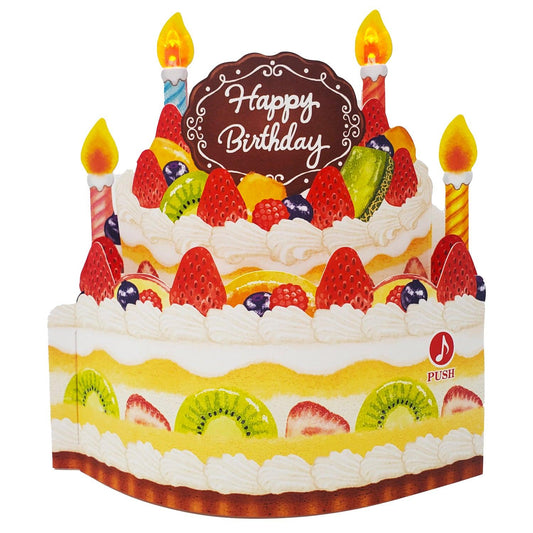 Happy Birthday Pop-Up Card with Lights, Melody & Replaceable Battery – 3D Fruit Cake - Miss Girlie Girl