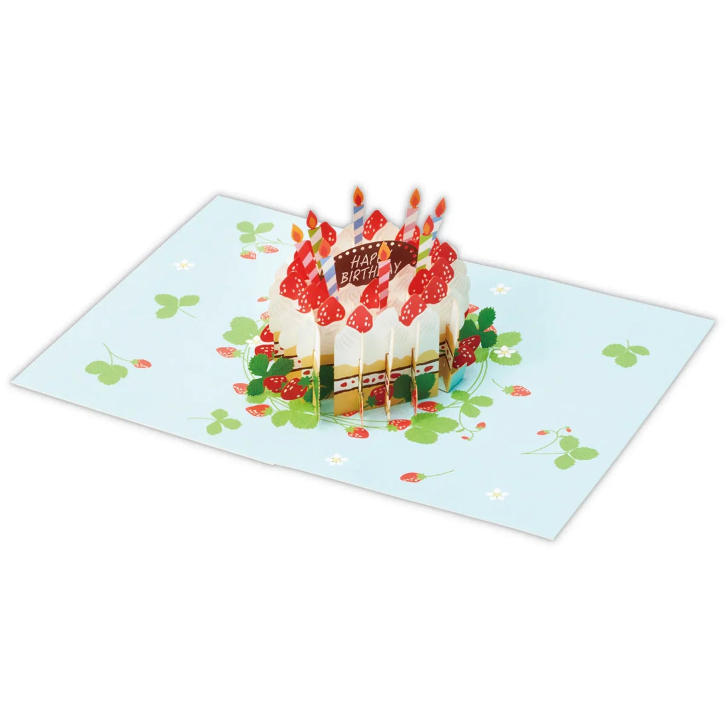 3D Pop-Up Birthday Card featuring Strawberry Shortcake design with candles and hearts