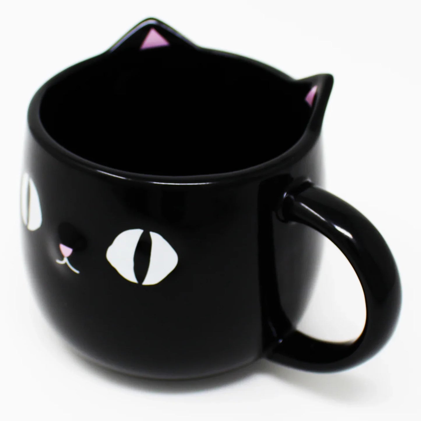 Top view of Kuro Cat Mug showing pink inner ears and smooth porcelain interior