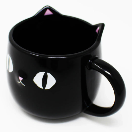Top view of Kuro Cat Mug showing pink inner ears and smooth porcelain interior