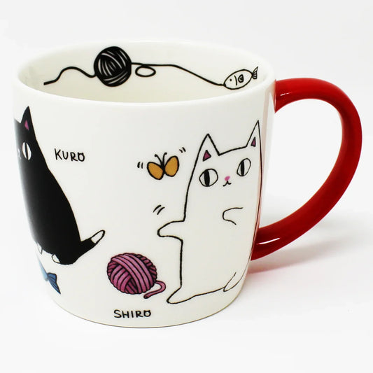 3 Cat Brothers porcelain mug featuring favorite foods of Kuro, Shiro, and Mike – Japanese Nyan-ya Series