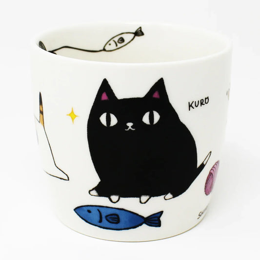 3 Cat Brothers porcelain mug featuring favorite foods of Kuro, Shiro, and Mike – Japanese Nyan-ya Series