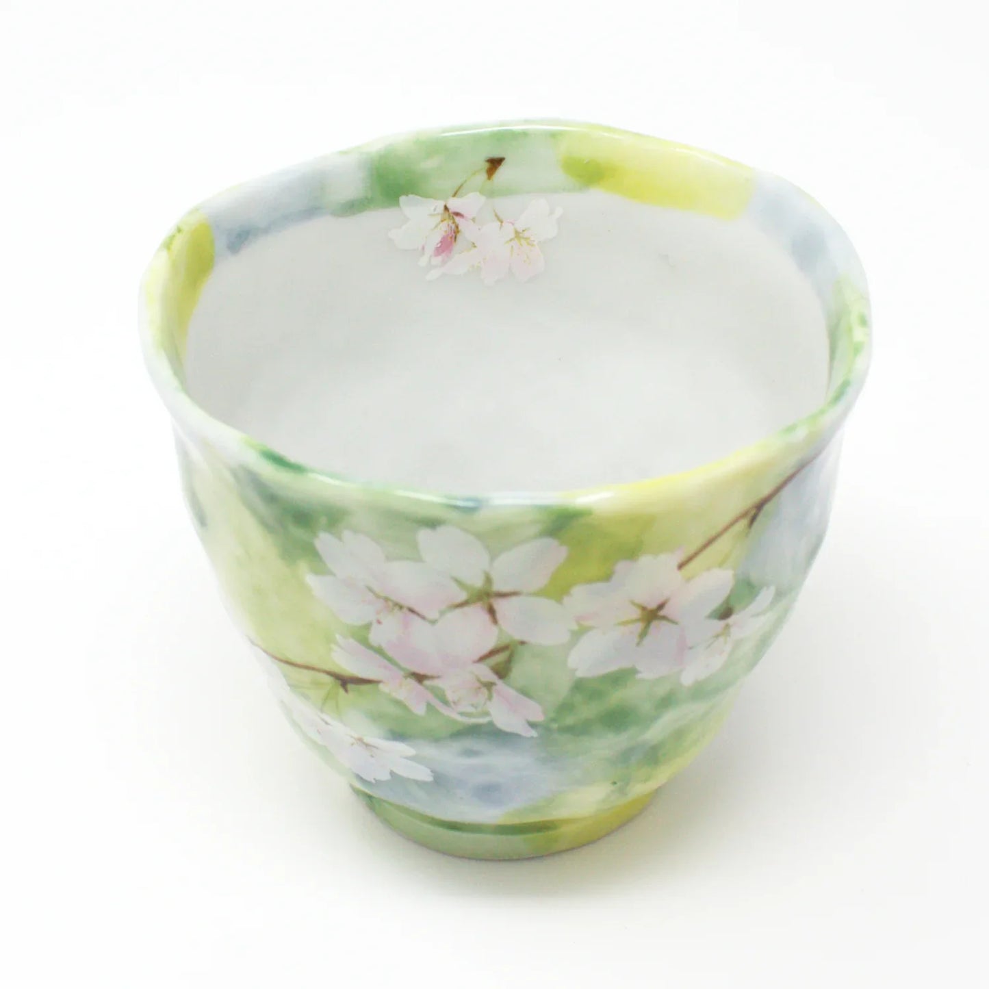 Hanagasumi Mino Ware Yunomi Teacup - Green Cherry Blossom Japanese Porcelain Cup, Made in Japan